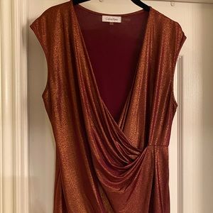 Calvin Klein red and gold shimmer top